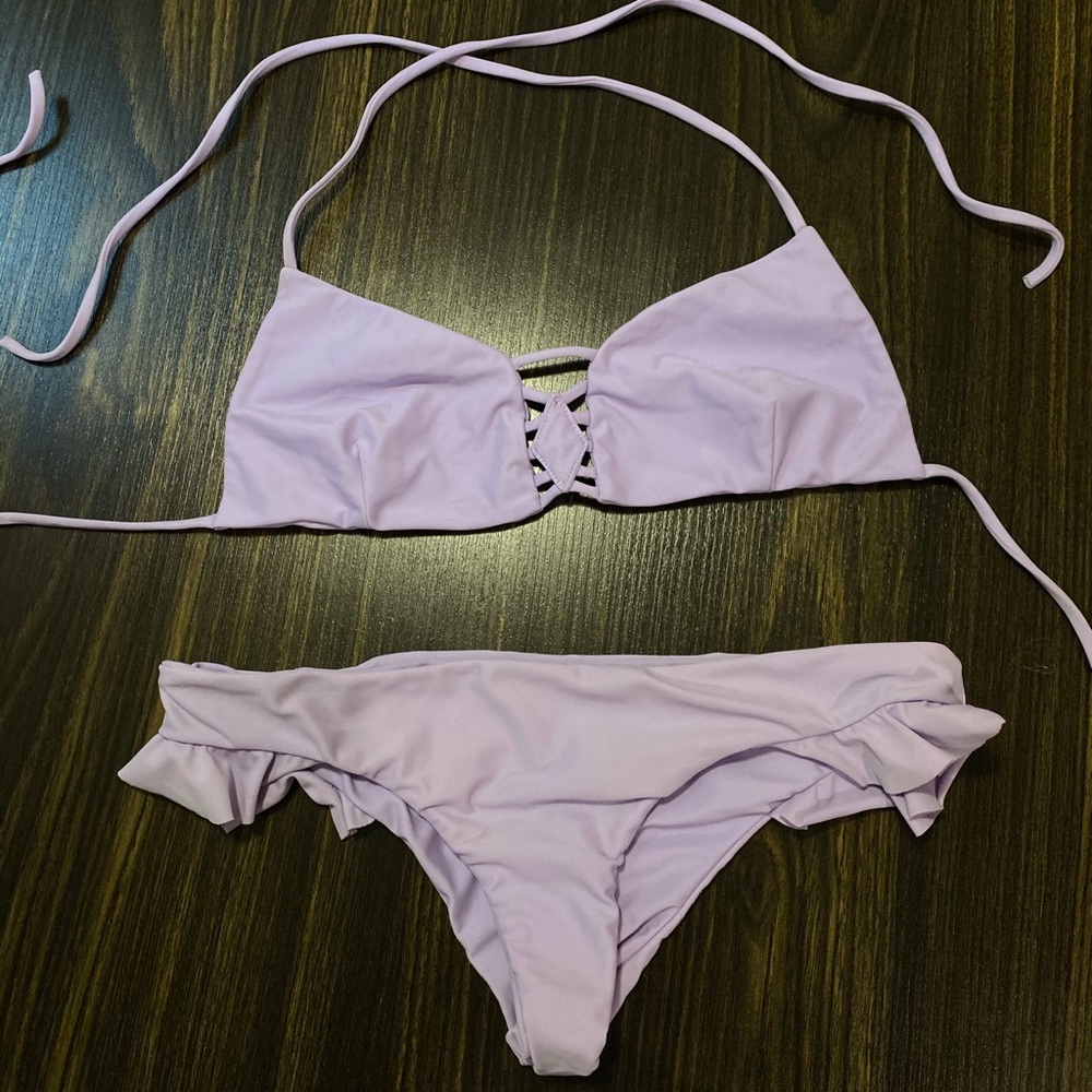 LIGHT PURPLE CITRINE BIKINI SET RUFFLE BOTTOMS